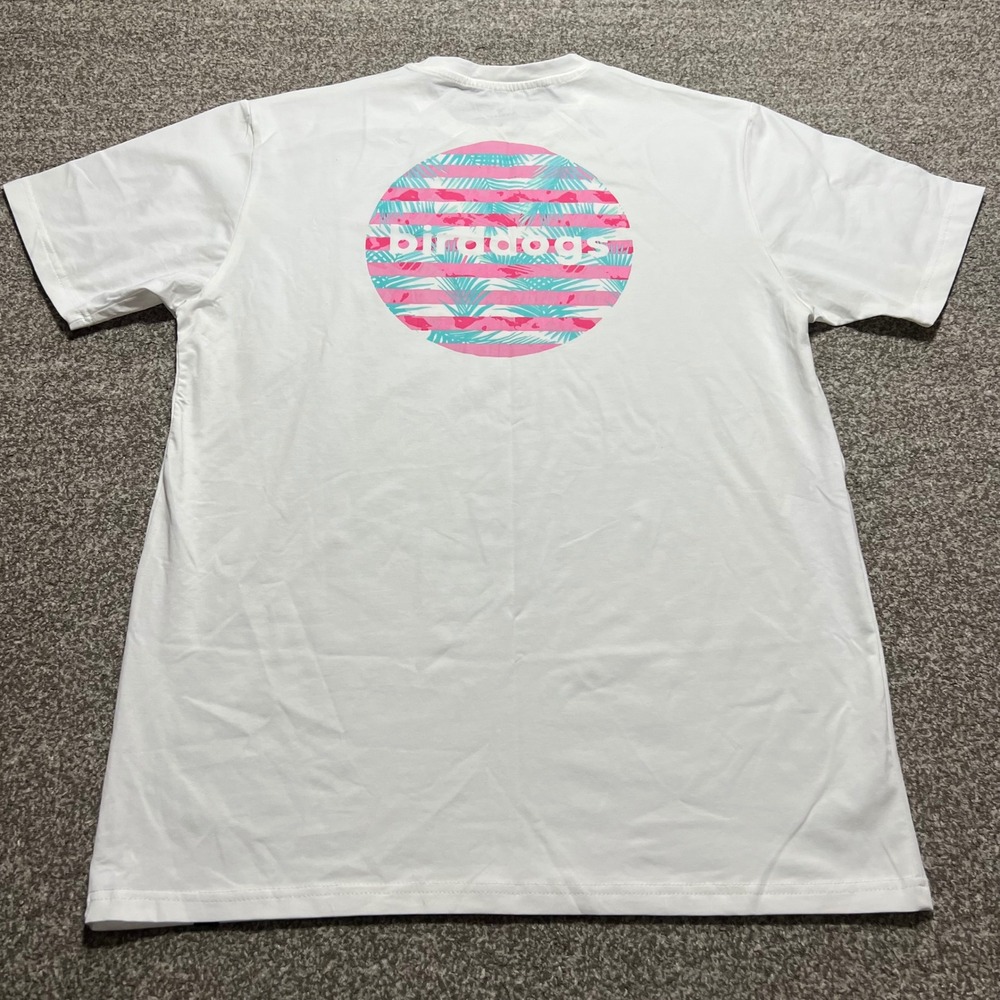 Birddogs Mens Large White Cotton Spandex Graphic T-Shirt Tropical Casual